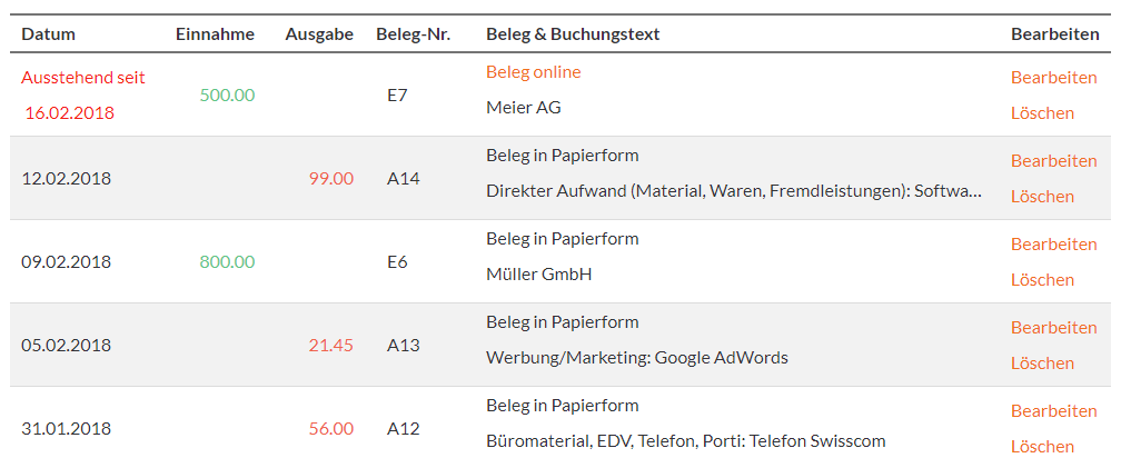 Buchungsjournal Übersicht